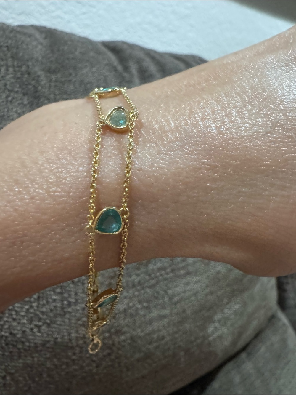 Certified 14K Gold Natural Emerald Bracelet 2.60CTW Pear Cut Emeralds Adjustable